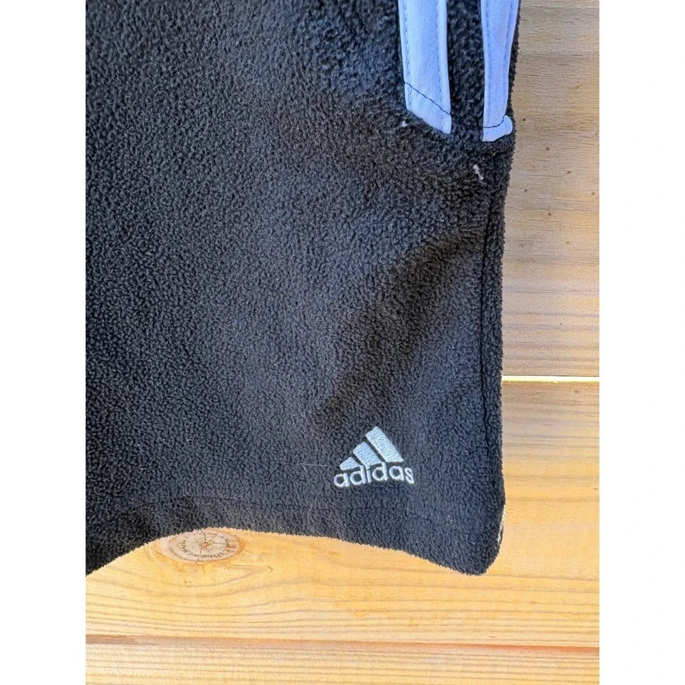 Adidas Fleece Track Pants Black Blue Stripe Straight Leg Mens Small 28x29
